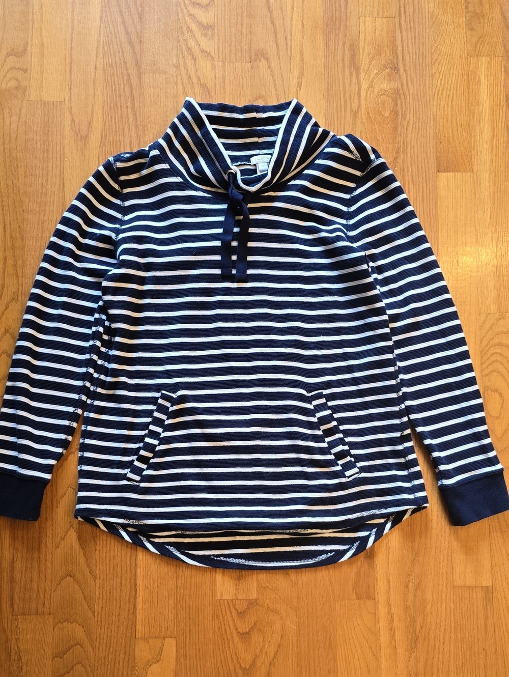 J. Crew Navy & White Striped Cotton Funnel Neck Pullover | Small